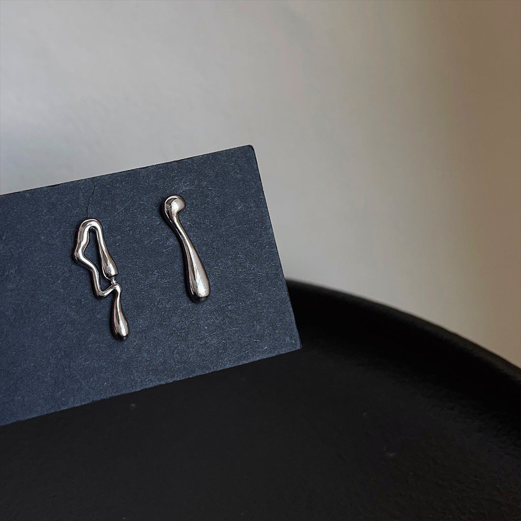 A廠 日韓款 金屬感液態水滴形銀針耳環 批發 折扣@洽客服 25.11.W2「2309」