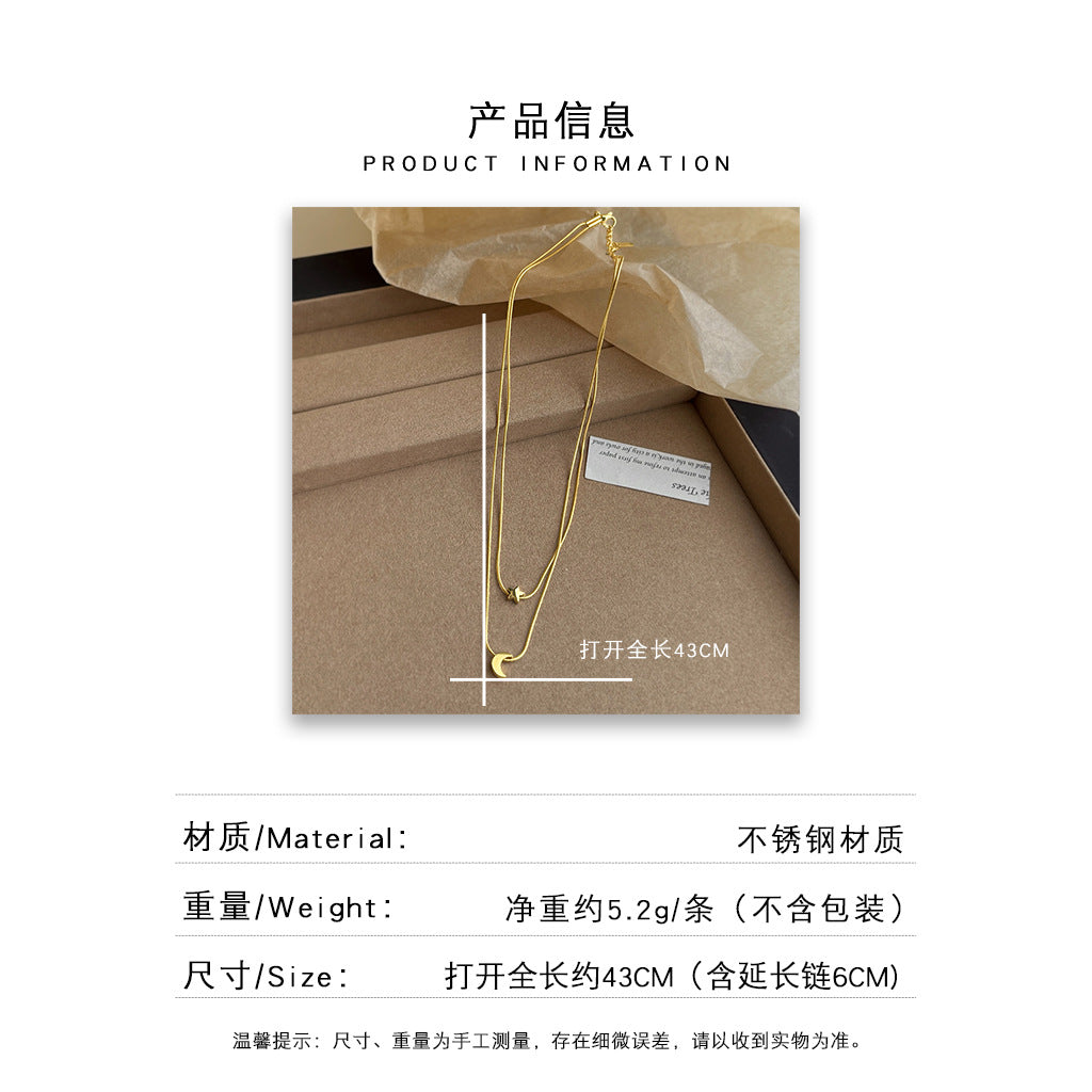 A廠 日韓系雙戴星月不鏽鋼鍍金18k真金項鍊批發 折扣@洽客服 26.08.W3「7769-7770」