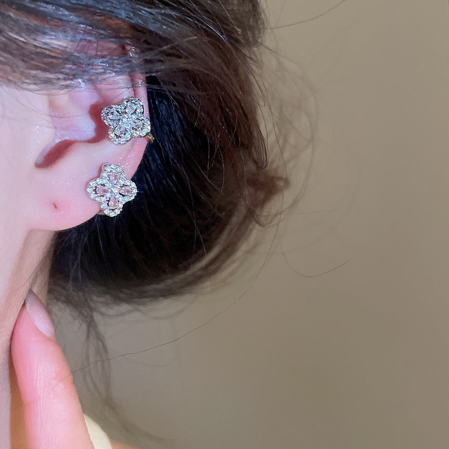 A2廠 韓國韓版優雅花卉鋯石耳夾批發 折扣@洽客服 26.03.W3「HE31262」