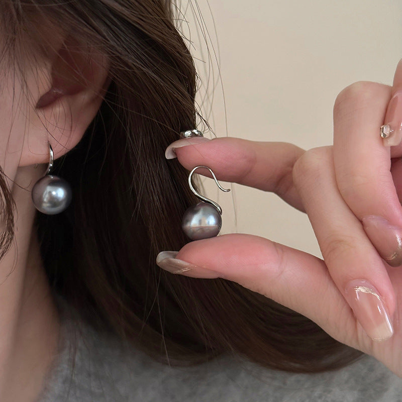 A2廠 韓國韓版灰色珍珠圓形銀針耳環 批發 折扣@洽客服 25.11.W2「HE29106--2」