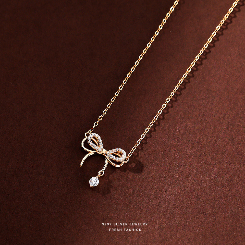 C廠 韓國韓版靈動蝴蝶結S999足銀項鍊女批發 折扣@洽客服 26.03.W2「A2371」