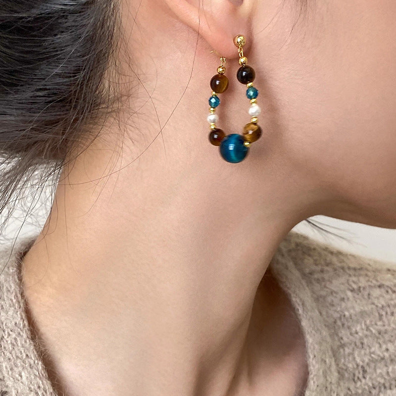 A2廠 日韓款珍珠虎眼石水晶銀針耳環 批發 折扣@洽客服 25.11.W4「WE5009」