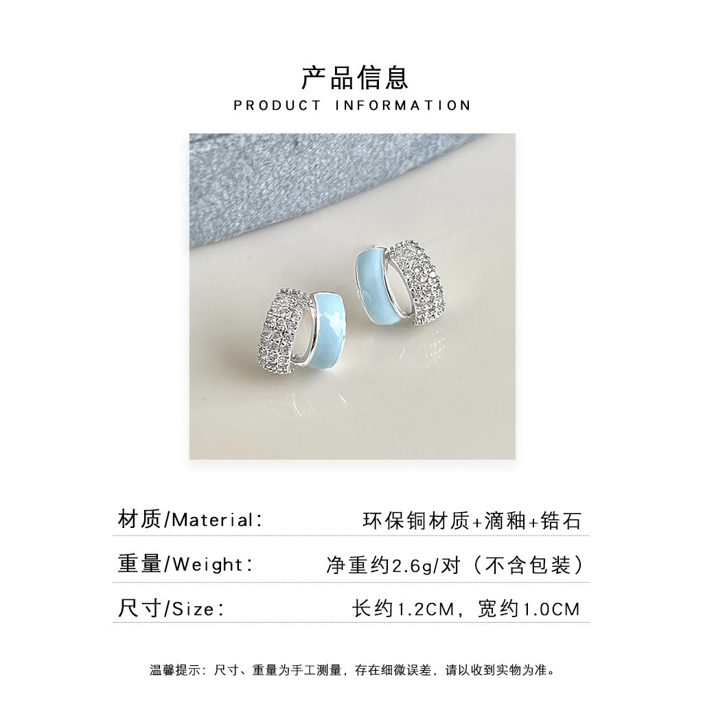 A廠 日韓系清新奶藍滴釉鑲鋯石耳環批發 折扣@洽客服 26.-8.26「7690」