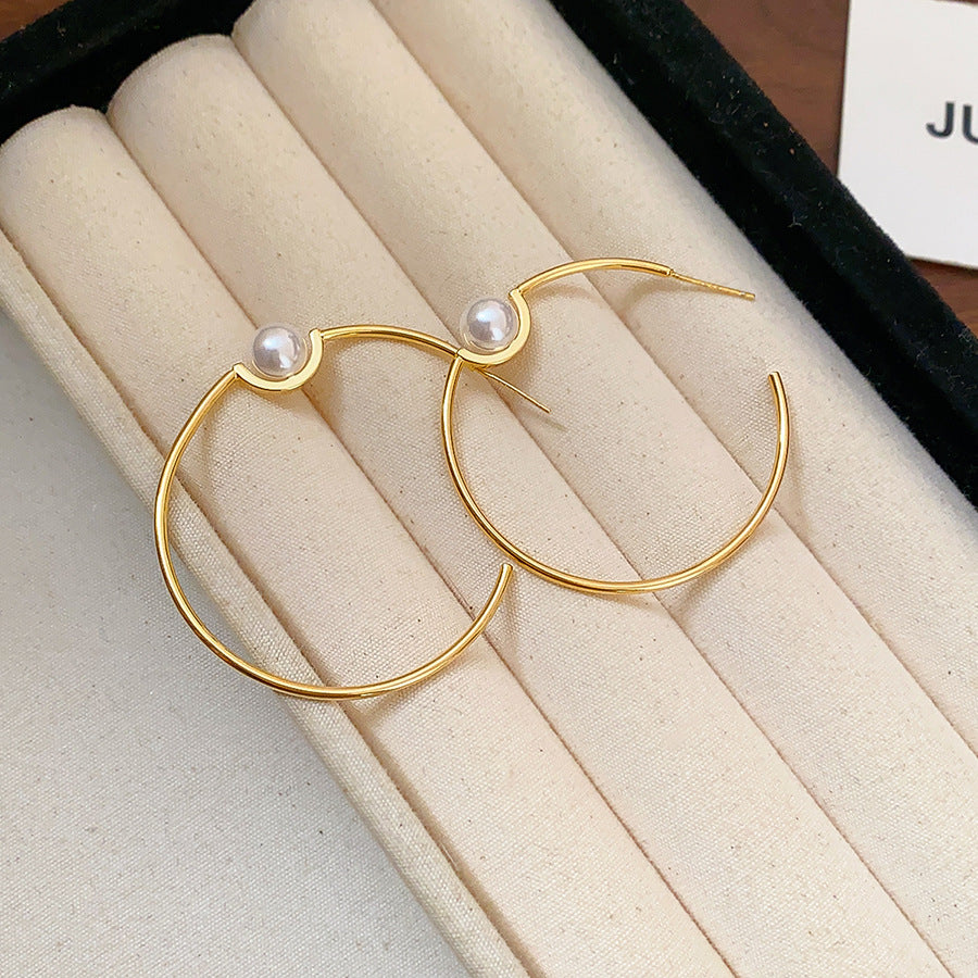 A2廠 韓國韓版圓形珍珠鍍18k金耳圈 批發 折扣@洽客服 25.08.W5「WE4076」