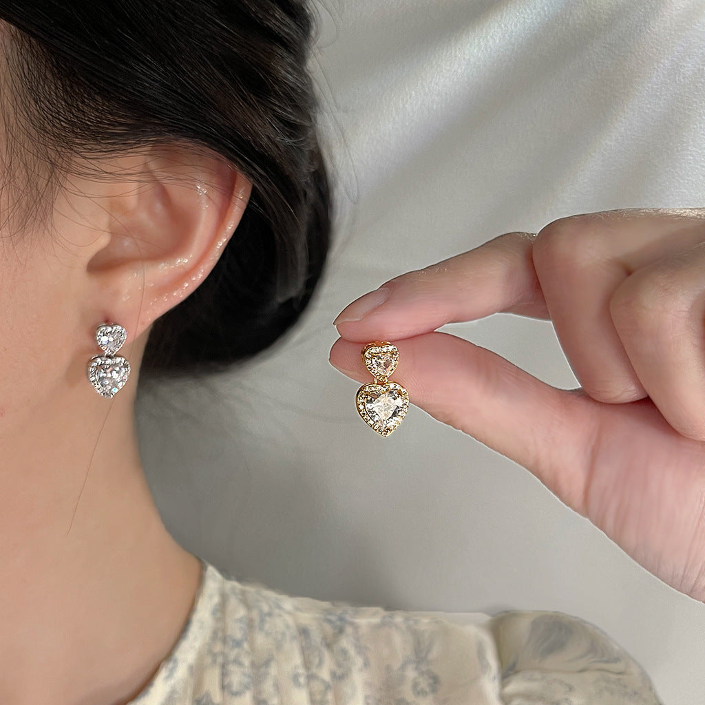 A廠 日韓款輕奢風愛心鋯石鍍18K金銀針耳環 批發 折扣@洽客服 25.11.W4「3112-3113」