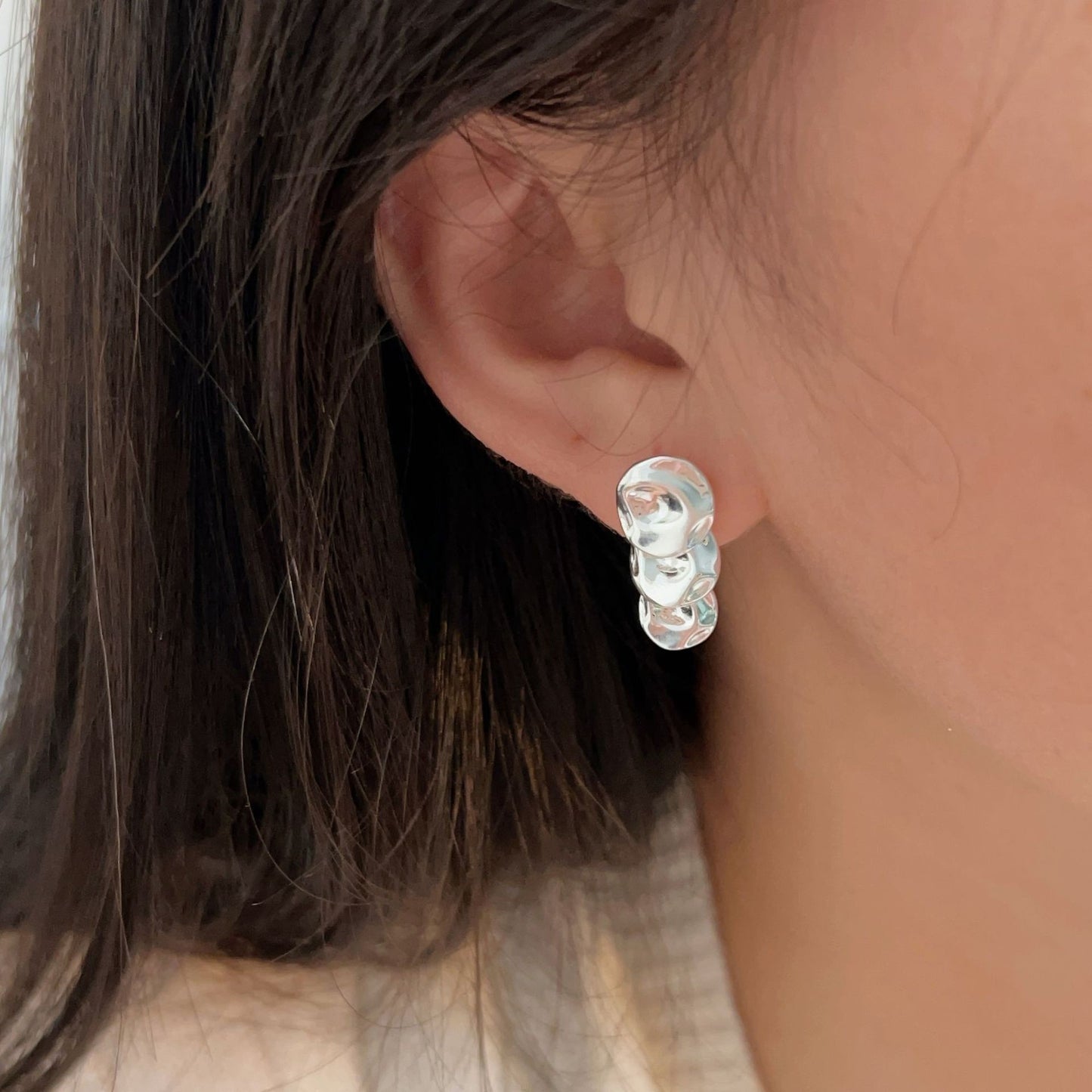 C3廠 韓版重工捶紋圓片S925純銀耳環 批發 折扣@洽客服 25/11.W4「hes422」