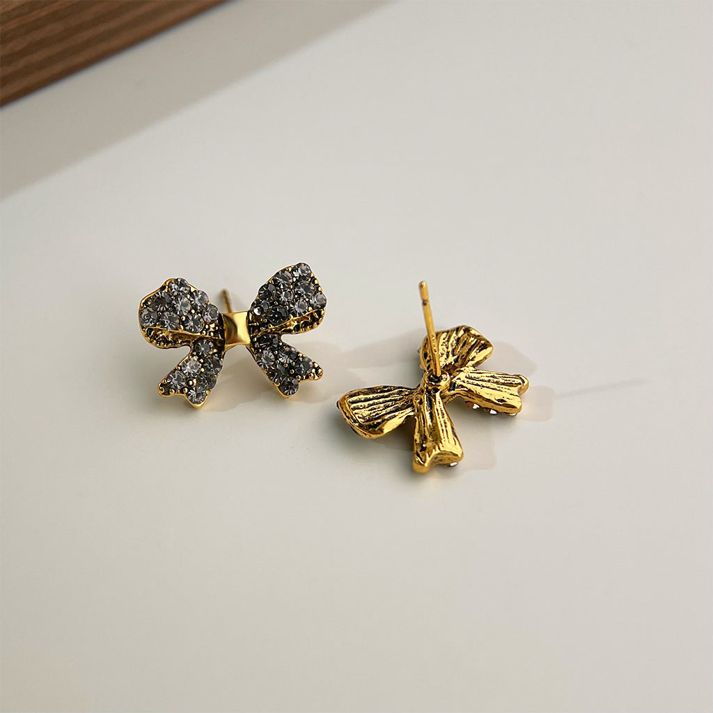 A廠 日韓款 鑲鑽蝴蝶結銀針耳環 批發 折扣@洽客服 25.10.W5「A550」