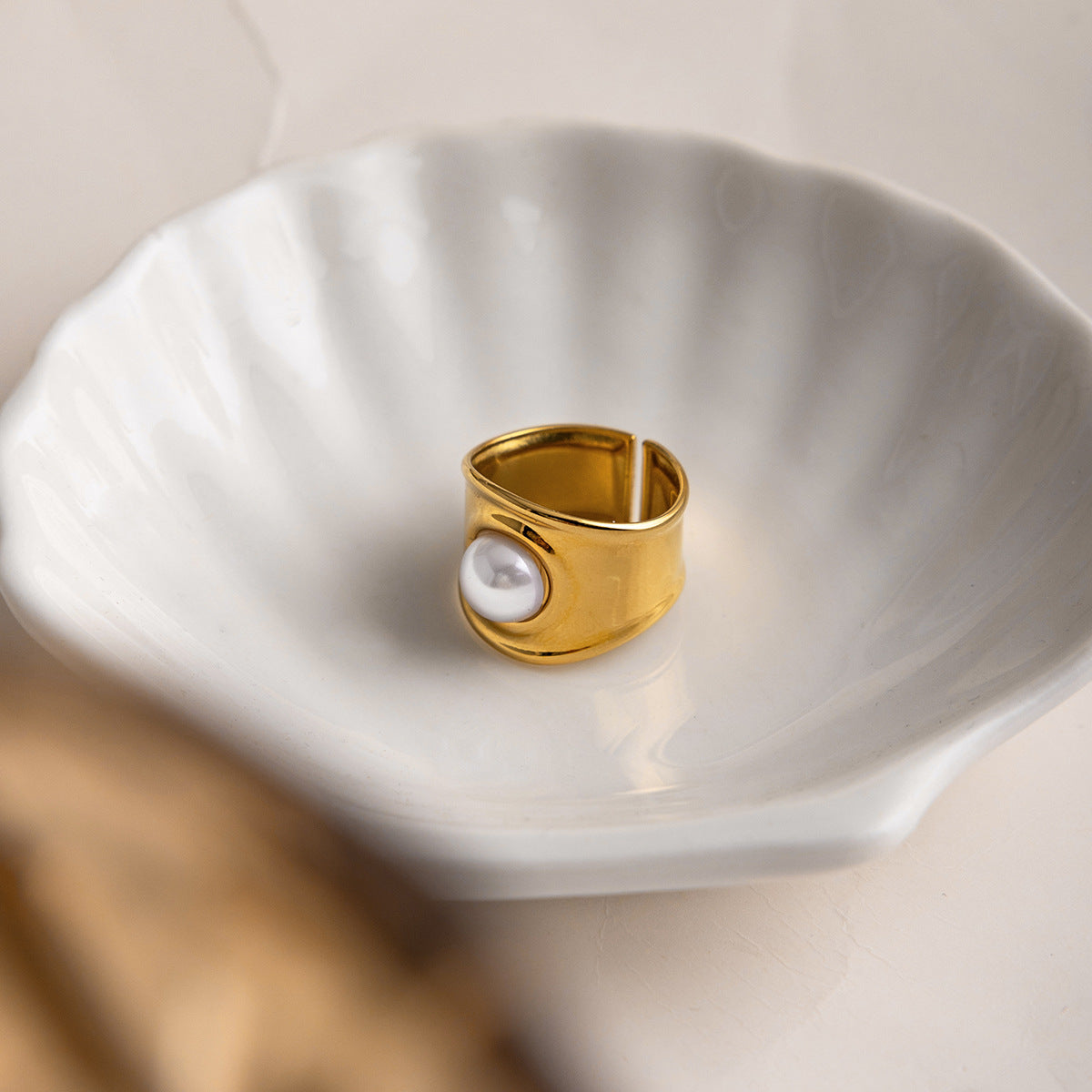 B廠 歐美款JEAN 珍珠開口鈦鋼鍍18K金戒指 批發 折扣@洽客服 25.12.W3「JDR0310004」