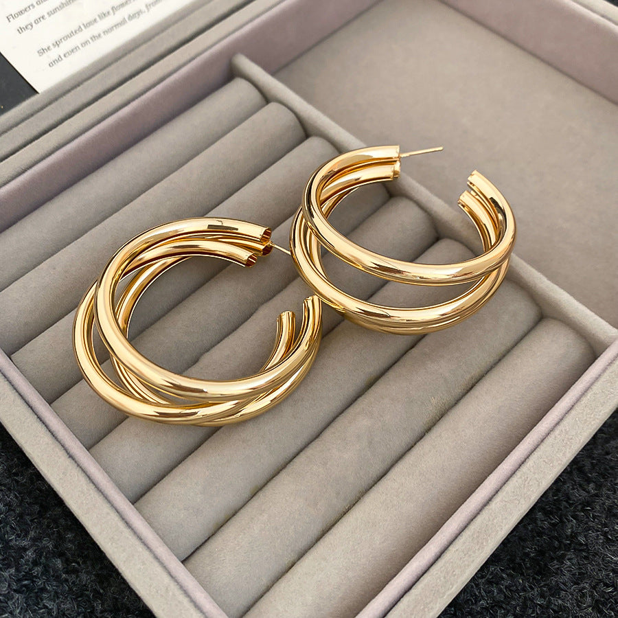 A2廠 韓國韓版金屬感多層圓形銀針耳環 批發 折扣@洽客服 25.11.W1「HE505-4-5」