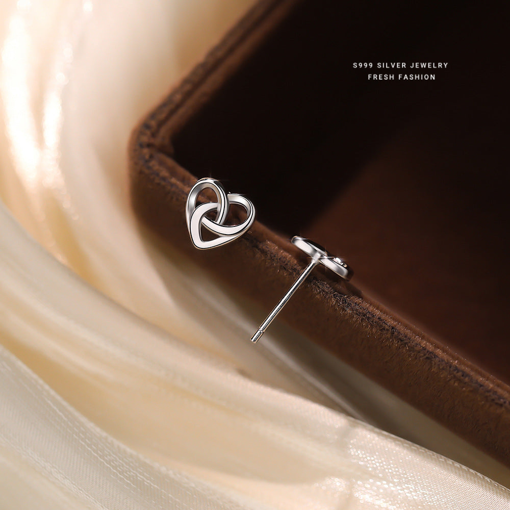 C廠 韓國韓版光面鏤空交織愛心S999純銀耳環 批發 折扣@洽客服 25.12. W2「E5874」