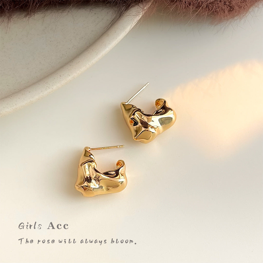 A廠 日韓款 液態不規則肌理銀針耳環 批發 折扣@洽客服 25.10.W5「2293」