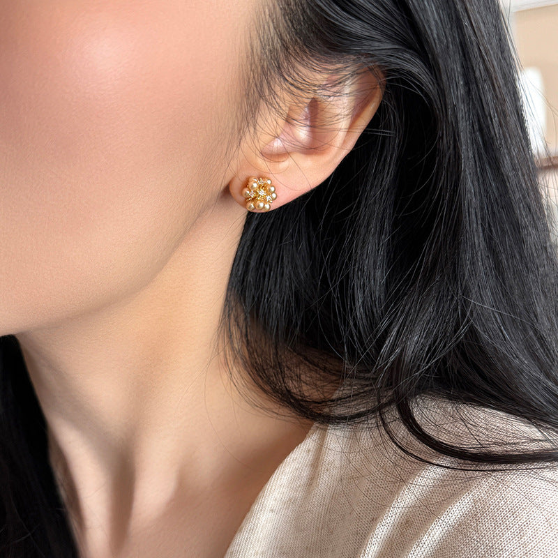 A2廠 韓國韓版鑲鑽花團珍珠銀針耳環 批發 折扣@洽客服 25.12.W3「HE29550」