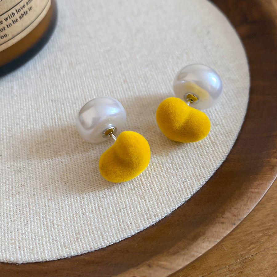 A2廠 韓國韓版植絨愛心珍珠前後搭配銀針耳環 批發 折扣@洽客服 25.12.W3「HE29439」