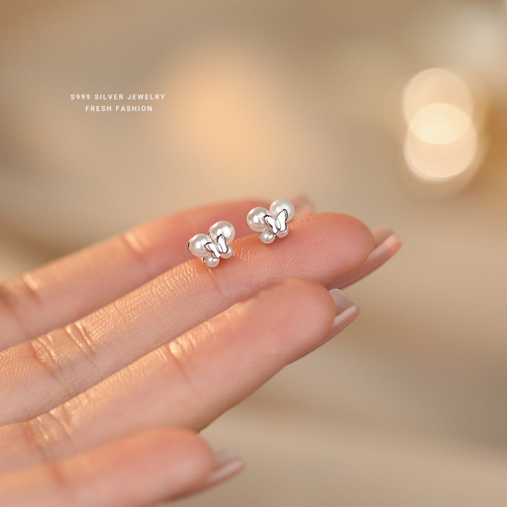 C廠 韓國韓版氣質珍珠蝴蝶S999純銀耳環 批發 折扣@洽客服 25.11.W1「E5728」