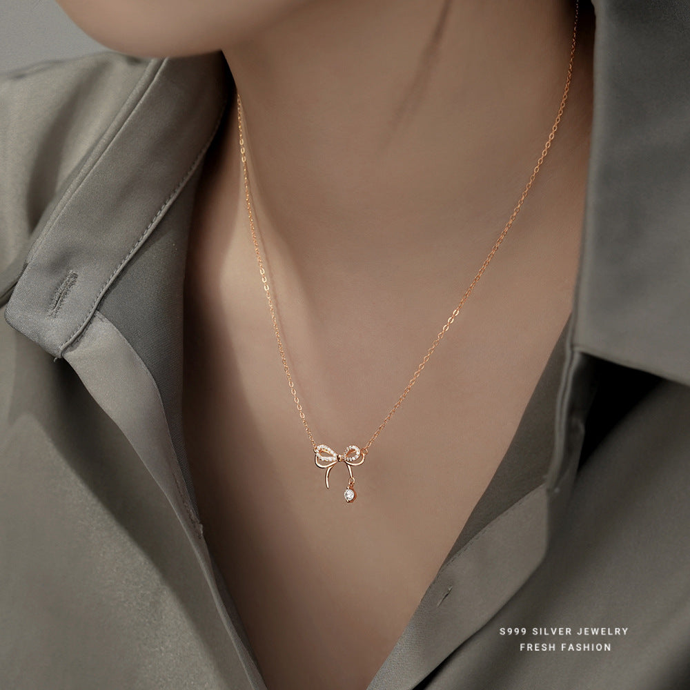 C廠 韓國韓版靈動蝴蝶結S999足銀項鍊女批發 折扣@洽客服 26.03.W2「A2371」