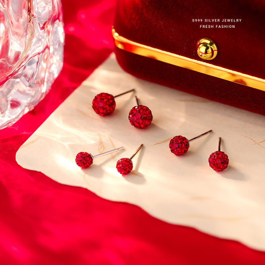 C廠 S999純銀｜韓國韓版紅色水鑽香巴拉耳環 批發 折扣@洽客服 26.01.W3「E067」