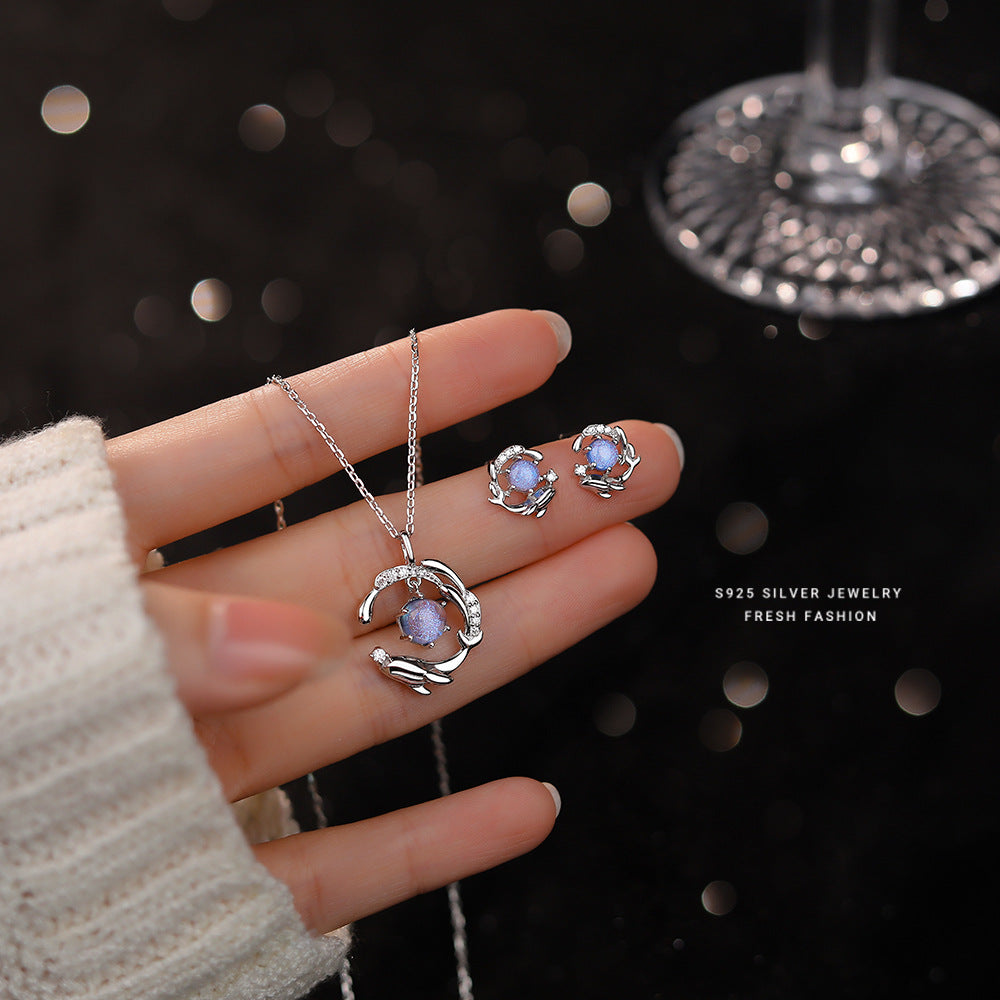 C廠 韓國韓版琉璃石如鯨入海52赫茲S925純銀項鍊&耳環 批發 折扣@洽客服 25.10.W3「YA0307 YE0126」