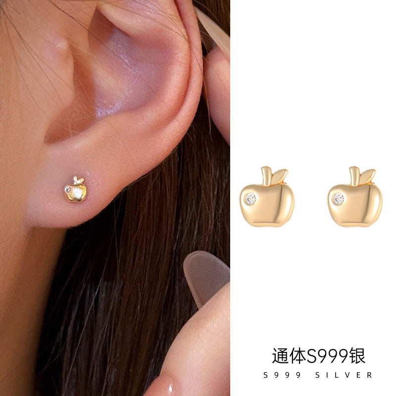 C廠 小蘋果S999純銀鍍14K金耳環批發 折扣@洽客服 26.07.W4「ES3852」