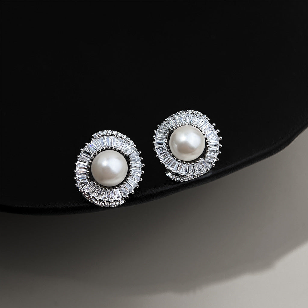 A廠 韓系款輕奢微鑲鋯石珍珠銀針銀針耳環 批發 折扣@洽客服 25.12.W2「3198」