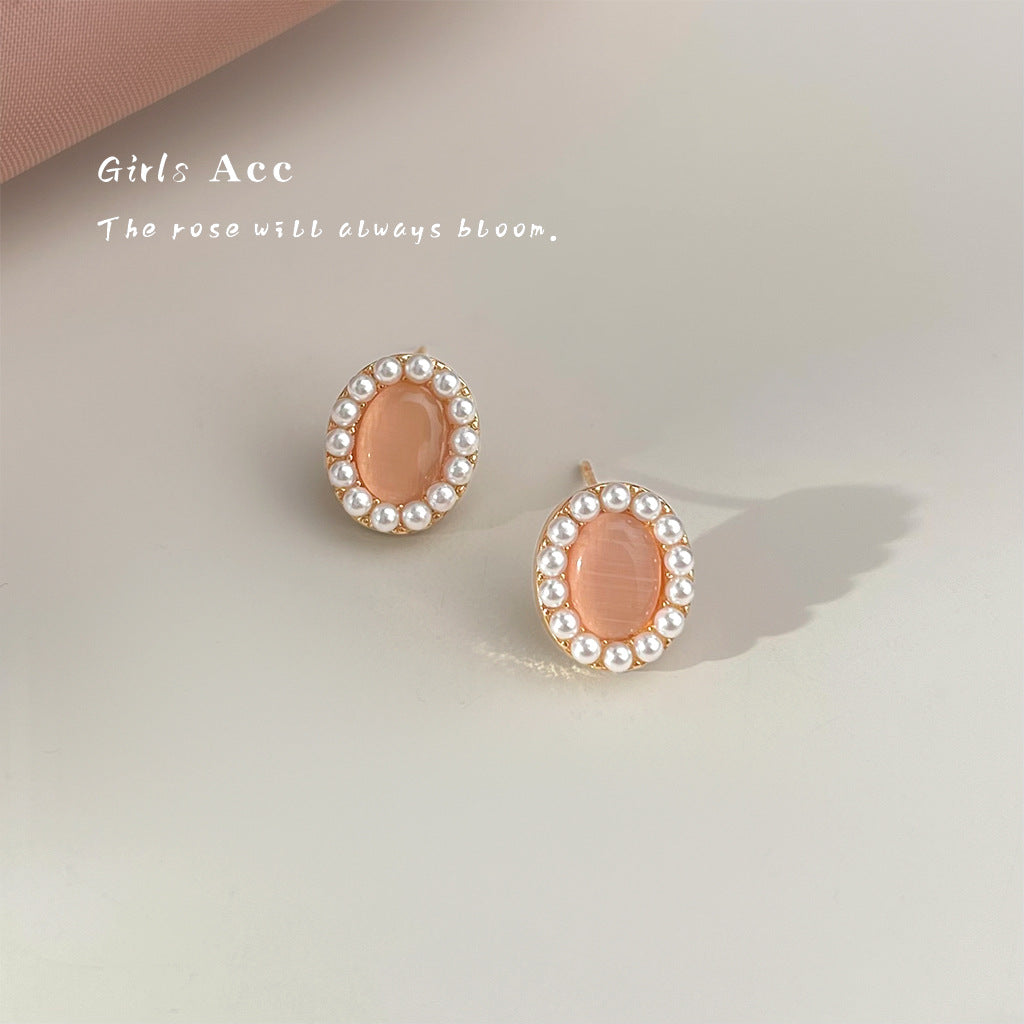 A廠 韓系款小香風玻璃貓眼石銀針銀針耳環 批發 折扣@洽客服 25.12.W1「4507」