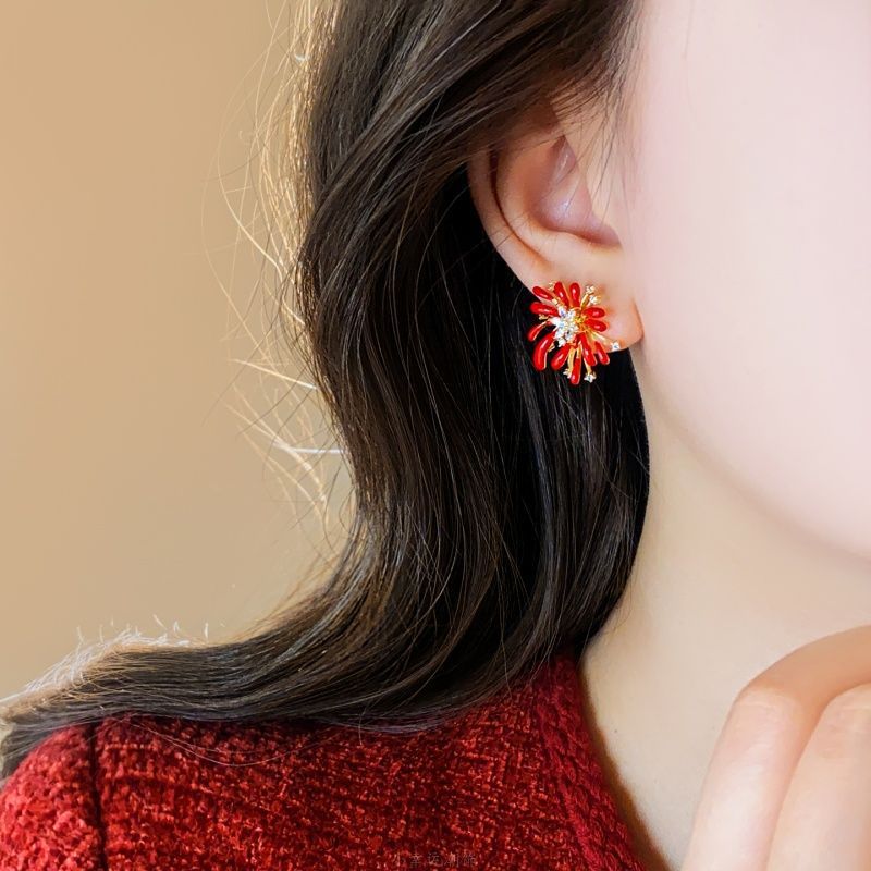 A2廠 韓國韓版鑲鑽滴油煙火銀針耳環 批發 折扣@洽客服 25.12.W2「HE29310」