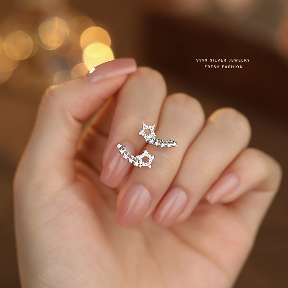 C廠 韓國韓版流星軌跡五角星S999純銀耳環 批發 折扣@洽客服 25.11.W1「E5698」
