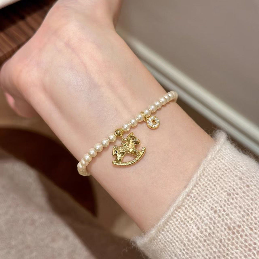 A2廠 韓國韓版珍珠鋯石銅錢小馬手鍊 批發 折扣@洽客服 25.12.W1「HB4968」