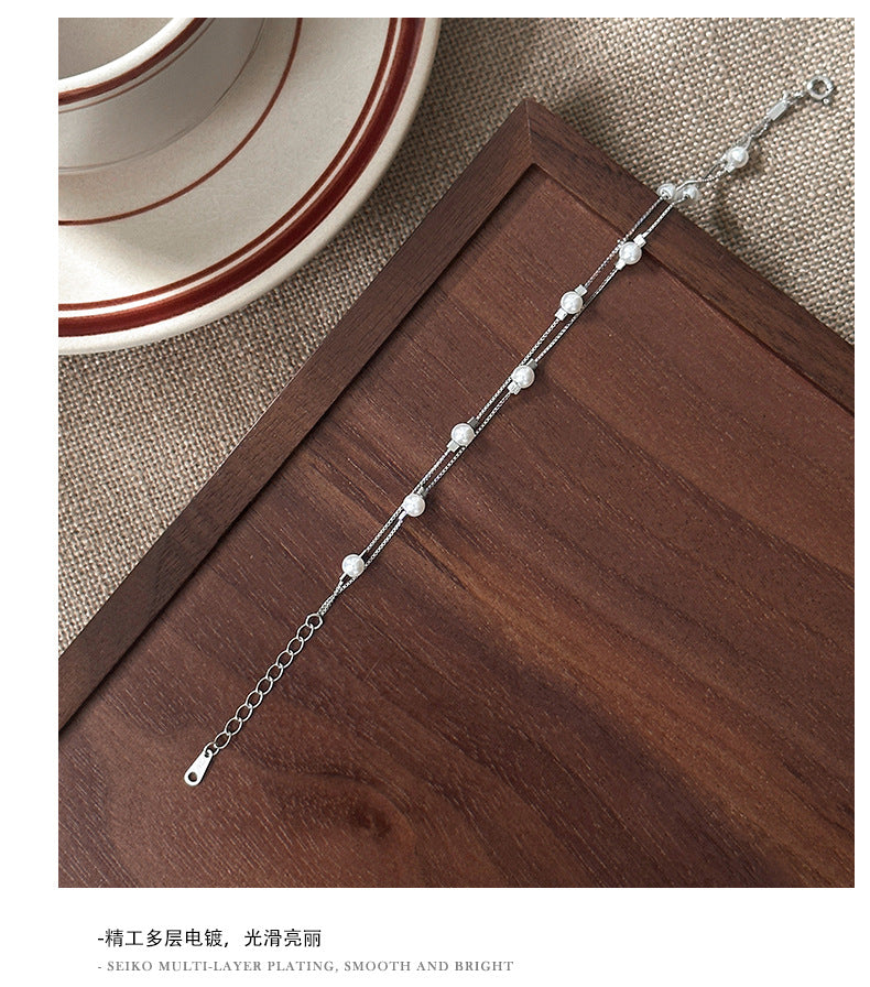 C廠 韓國韓版雙層疊戴珍珠S925純銀手鍊 批發 折扣@洽客服 26.01.W1「YL0125」