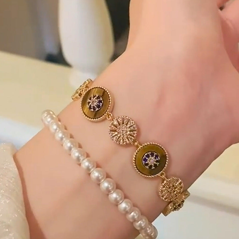 A2廠 韓國韓版幸運輪虎眼石電鍍18k真金手鍊 批發 折扣@洽客服 25.11.W3「WB1714」