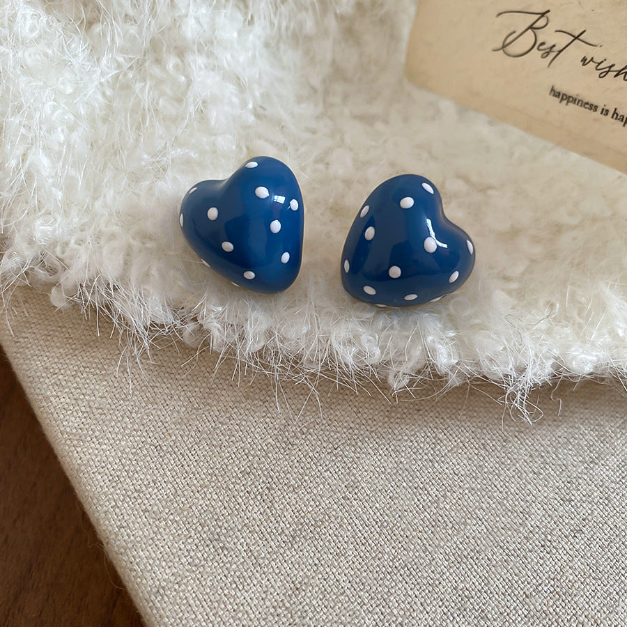 A2廠 韓國韓版復古滴油波點愛心銀針耳環 批發 折扣@洽客服 25.11.W1「HE28581」