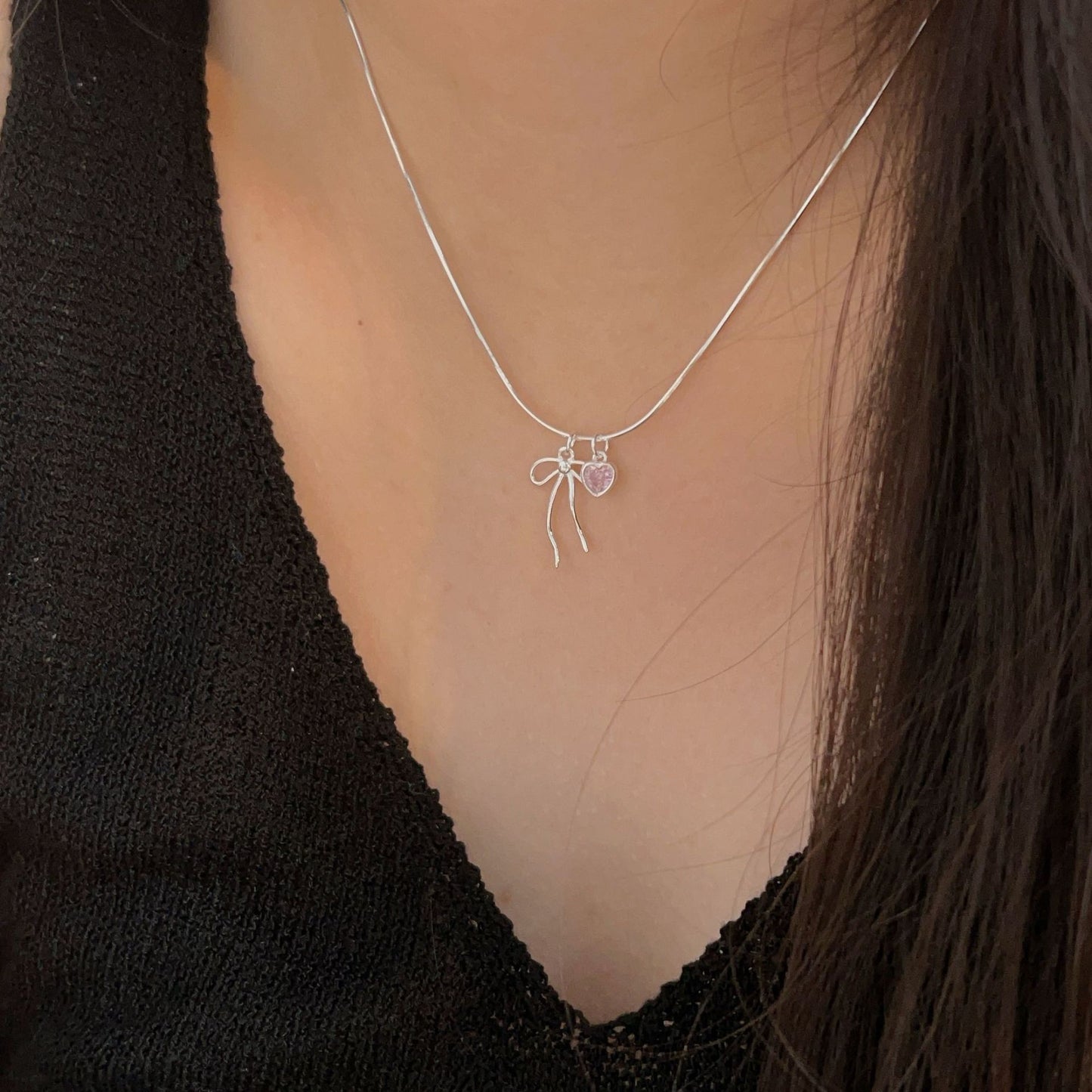 C3廠 韓國韓版愛心蝴蝶結S925純銀項鍊 批發 折扣@洽客服 25.12.W2「xl088-1」