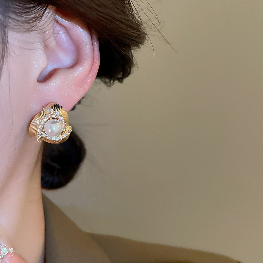 A2廠 韓國韓版鋯石珍珠三角形旋渦銀針耳環 批發 折扣@洽客服 25.11.W1「WE4960」