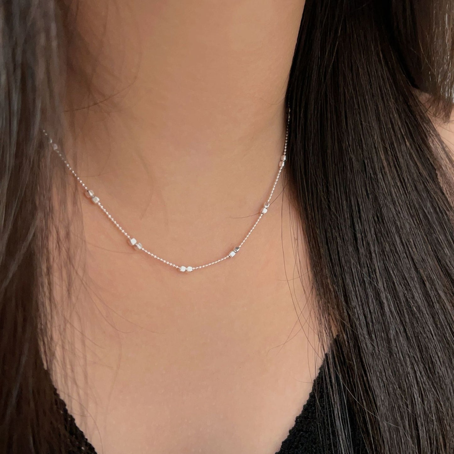 C3廠 韓國韓版幾何方塊圓珠S925純銀項鍊 批發 折扣@洽客服 25.12.W2「hxl363」