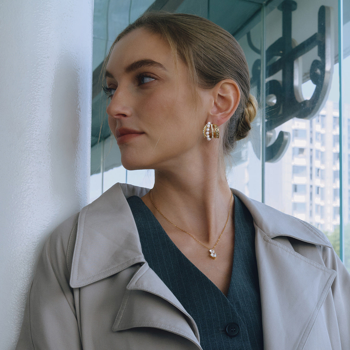 B廠 鈦鋼鍍18K金｜歐美白色水滴形愛心鋯石項鍊 批發 折扣@洽客服 26.01.W4「JDN0212200」