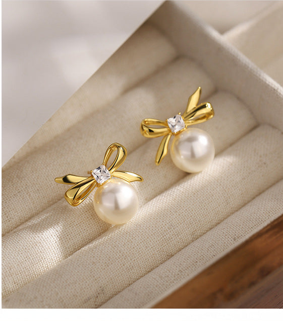 A2廠 韓國韓版 鋯石圓形蝴蝶結珍珠耳環批發 折扣@洽客服 26.03.W2「HE30873」