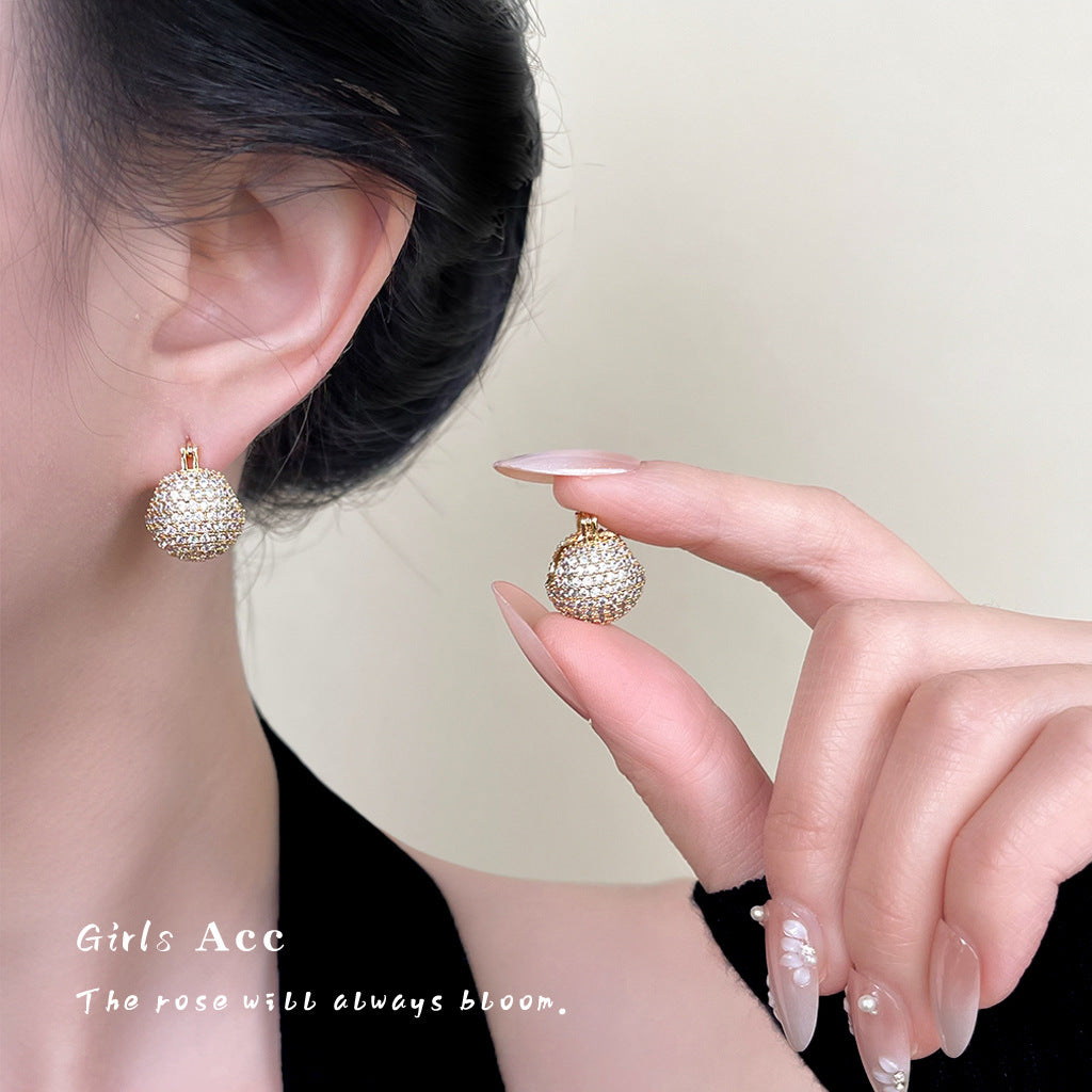 A廠 銅鍍18K金｜韓系款 圓球滿鑽鋯石銀針耳環 批發 折扣@洽客服 26.02.W1「7059」