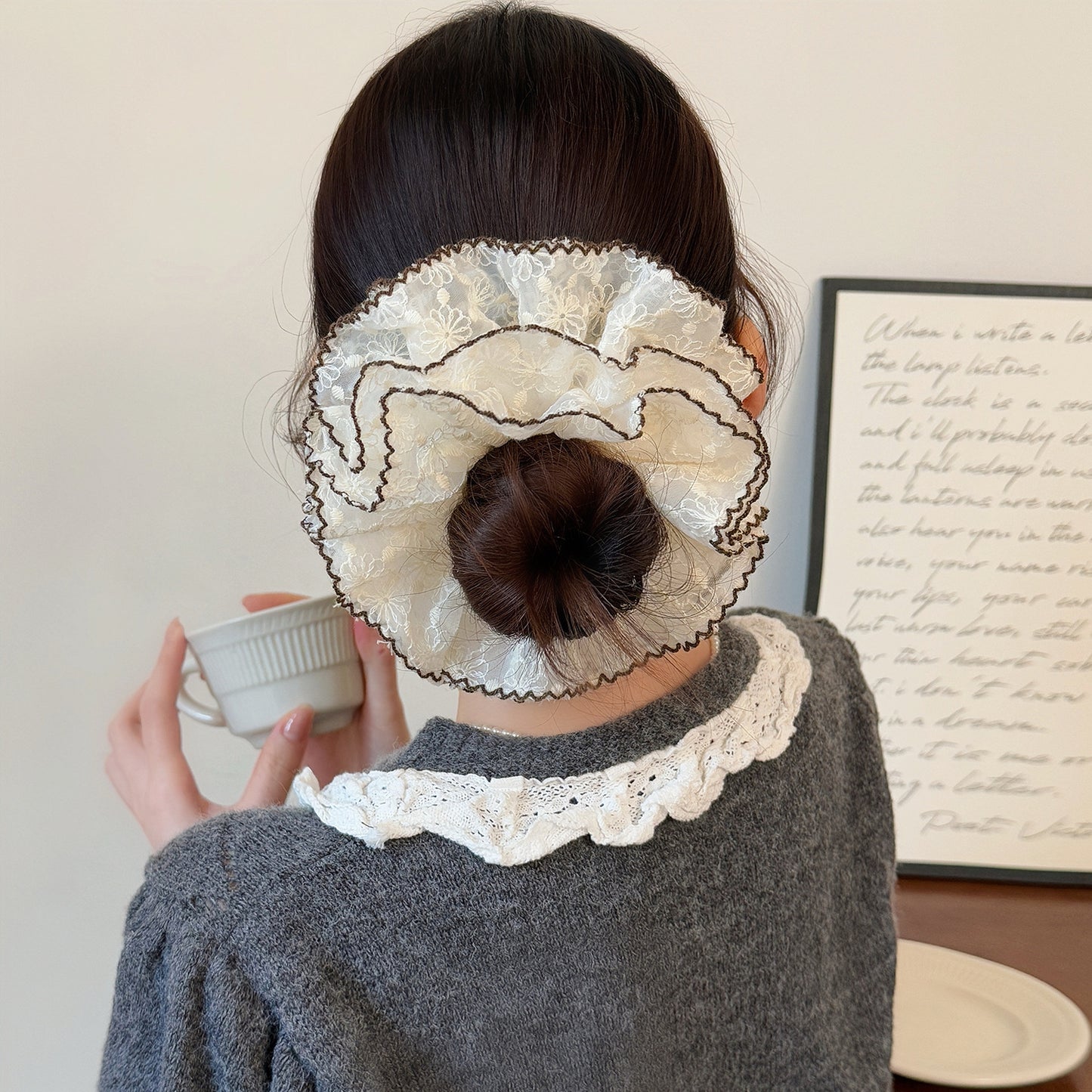 D廠 韓系髮飾甜美刺繡四層蕾絲髮圈髮飾批發 折扣@洽客服 26.04.W4 「FQ-0408」