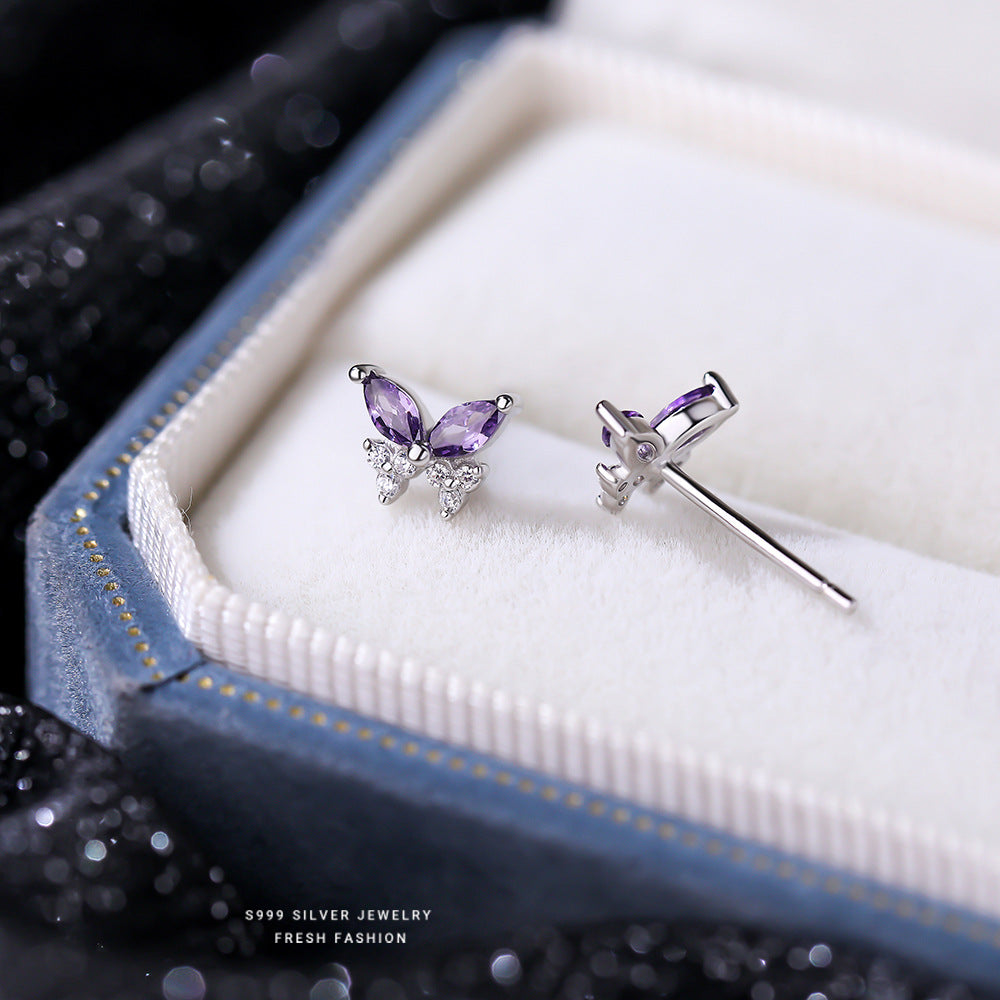 C廠 韓國韓版紫鑽蝴蝶S999足銀耳環 批發 折扣@洽客服 26.04.W4「E6241」