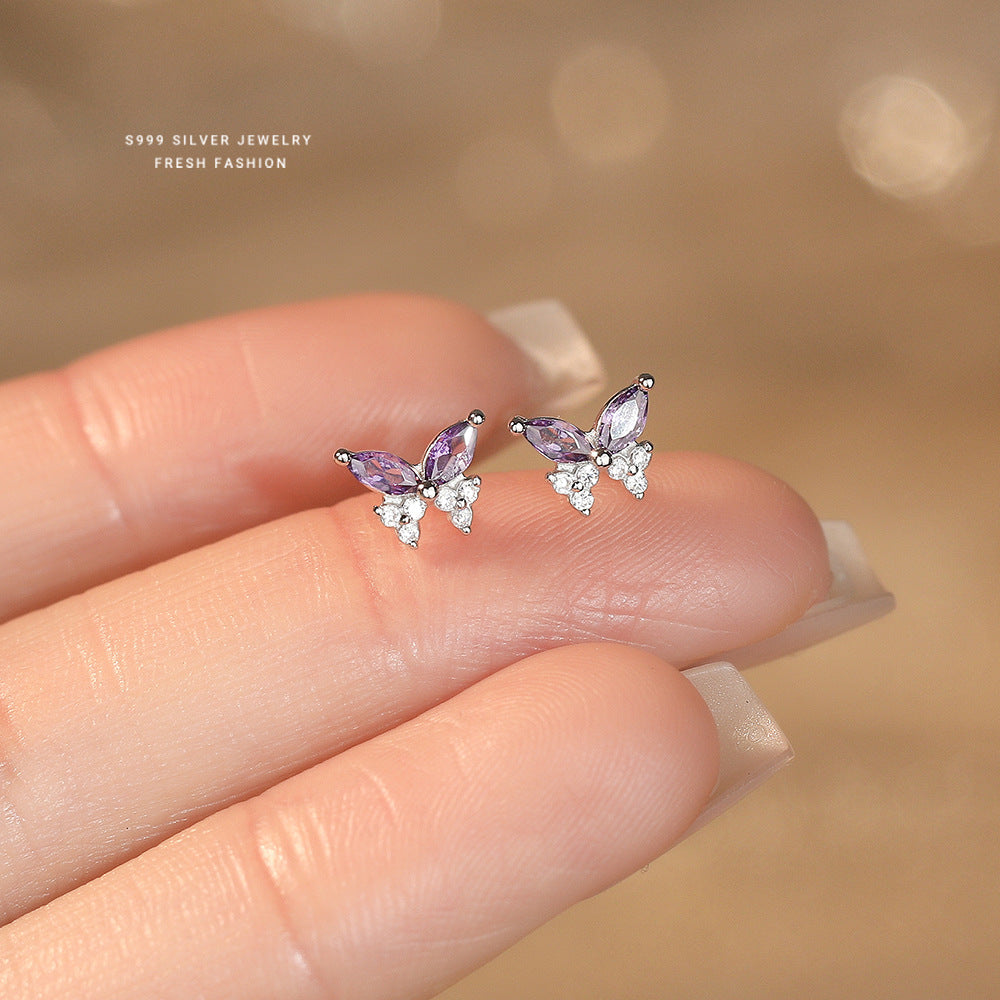 C廠 韓國韓版紫鑽蝴蝶S999足銀耳環 批發 折扣@洽客服 26.04.W4「E6241」