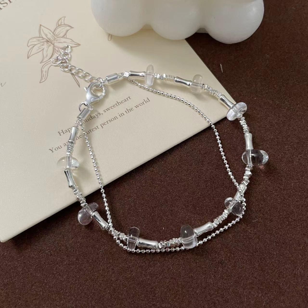 C2廠 韓國韓版串珠白水晶雙層S925純銀手鍊 批發 折扣@洽客服 25.11.W3「SB4146」