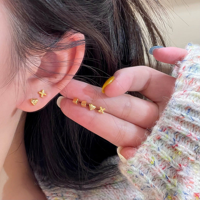 A2廠 韓國韓版愛心方形十字架銀針耳環-6件套 批發 折扣@洽客服 25.12.W2「HE29309」