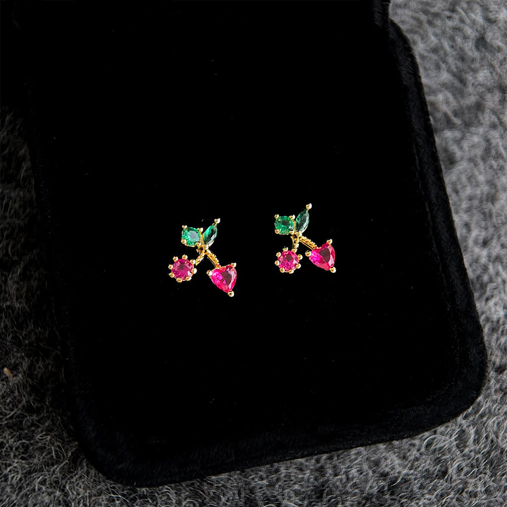 A廠 日韓款 微鑲鋯石櫻桃銀針耳環 批發 折扣@洽客服 26.03.W1「7111」