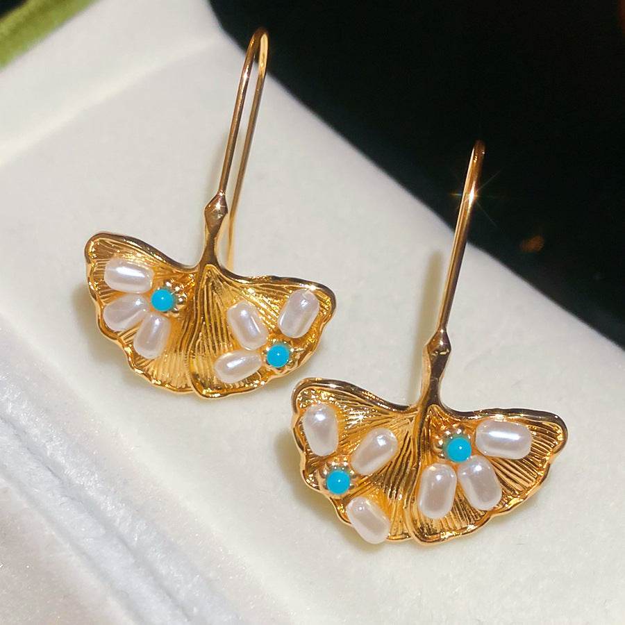 A2廠 韓國韓版復古銀杏葉珍珠銀針耳環 批發 折扣@洽客服 26.03.W1「HE30709」