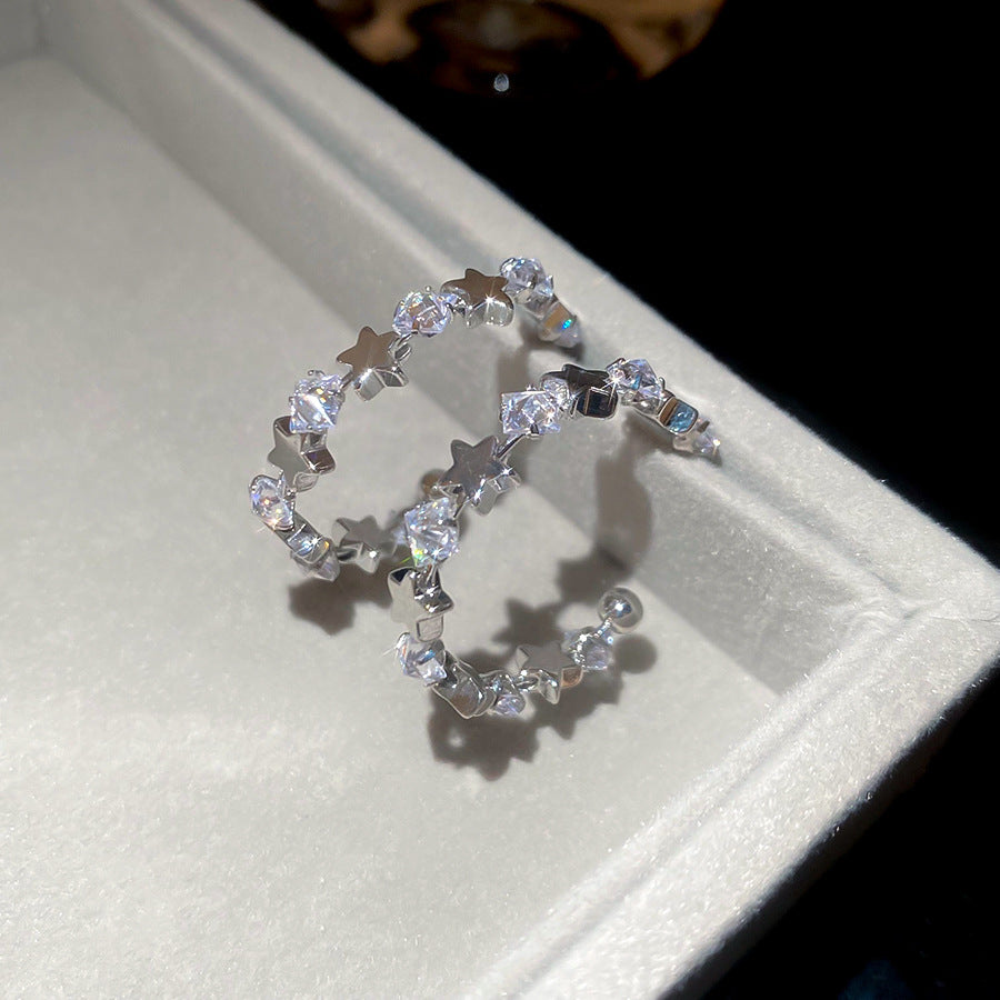 A2廠 韓國韓版鋯石星星幾何C型銀針耳環 批發 折扣@洽客服 25.11.W2「WE4838」