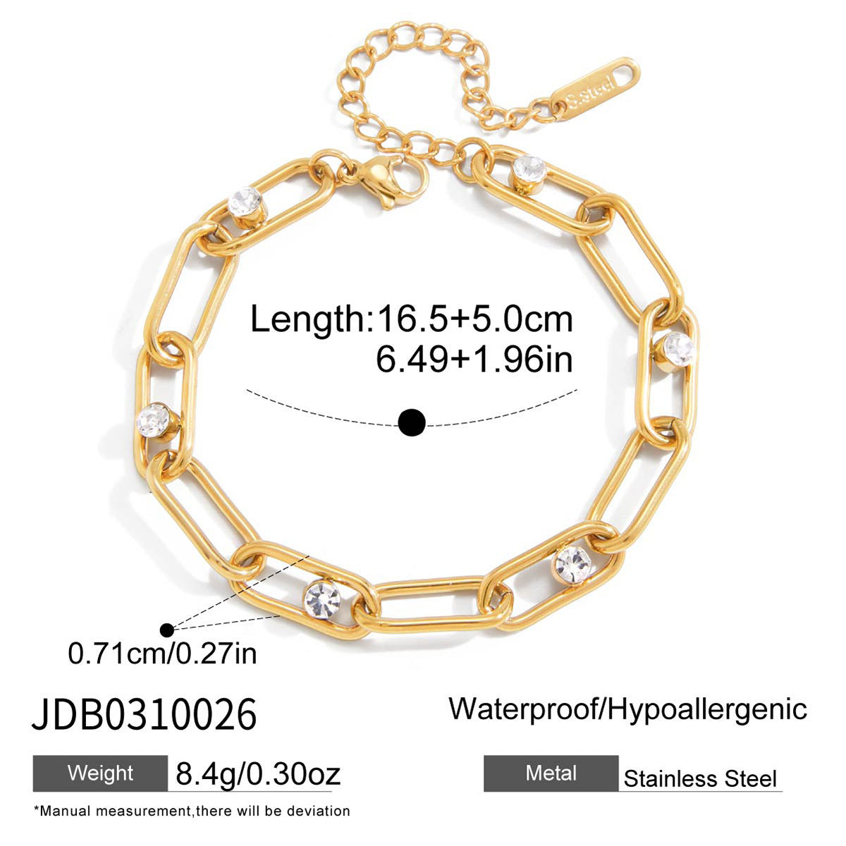 B廠 鈦鋼鍍18K金｜歐美圓形白色鋯石手鍊 批發 折扣@洽客服 26.01.W4「JDB0310026,JDB0310027」