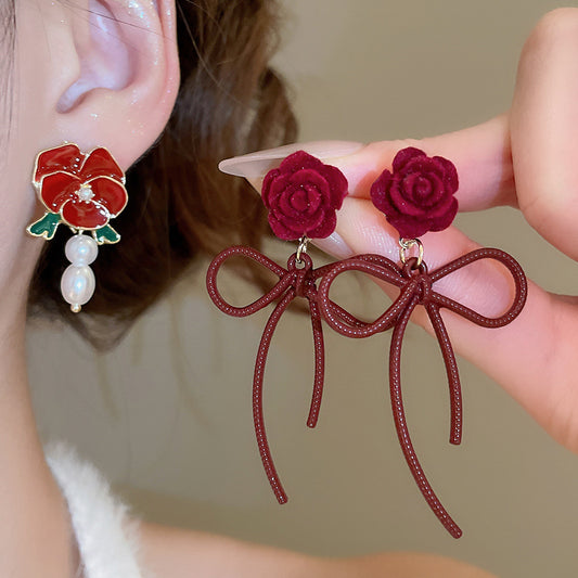 A2廠 韓國韓版玫瑰花蝴蝶結珍珠銀針耳環 批發 折扣@洽客服 25.10.W5「HE28841-HE28842」