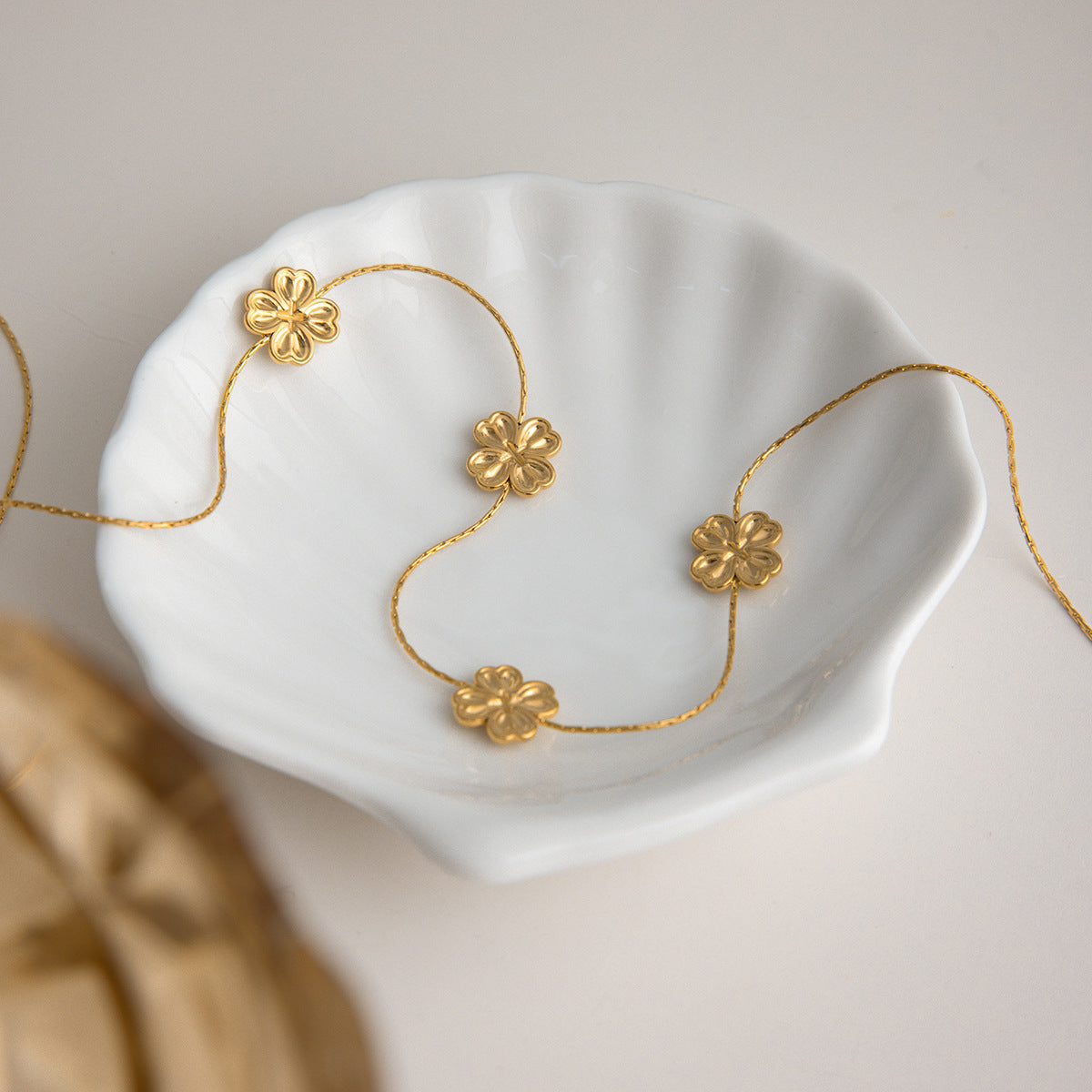 B廠 鈦鋼鍍18K金｜  拼接愛心幸運四葉草項鍊 批發 折扣@洽客服 26.01.W2「JDN0410008-PS」