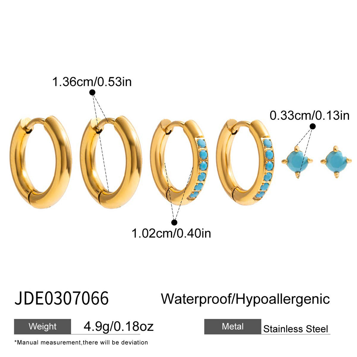 B廠 歐美款 MIA 藍松石鈦鋼鍍18K金耳環-3對1組 批發 折扣@洽客服 25.12.W1「JDE0307065,JDE0307066,JDE0307067」