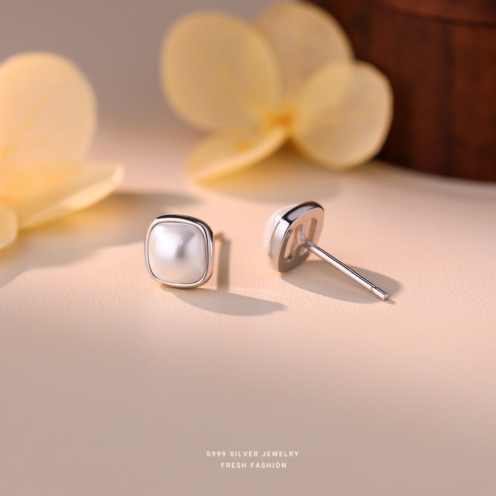 C廠 韓國韓版方包珍珠S999純銀耳環 批發 折扣@洽客服 25.12.W1「E5856」