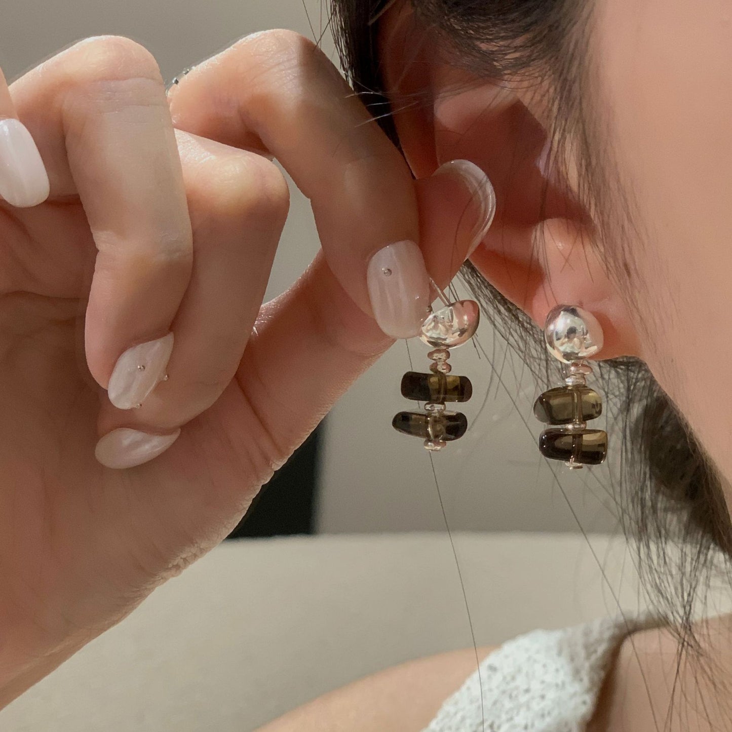 C2廠 韓國韓版隨形茶晶S925純銀耳環 批發 折扣@洽客服 25.11.W1「SE2508」